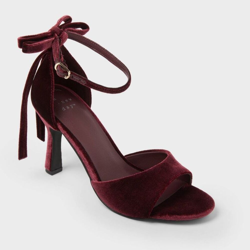 a new day Burgundy Velvet Ankle-Tie Wedge Sandal